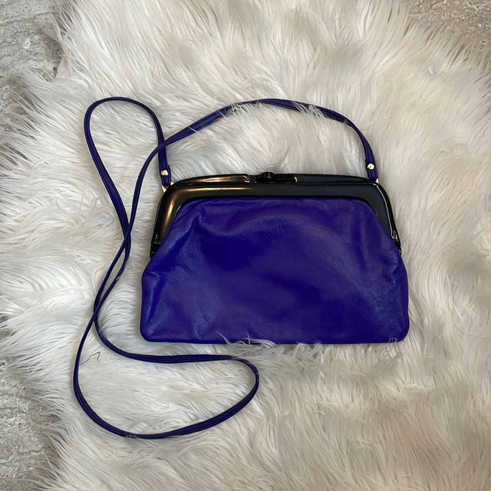 Vintage Bright Purple/Blue and Black Leather Cross-body Bag